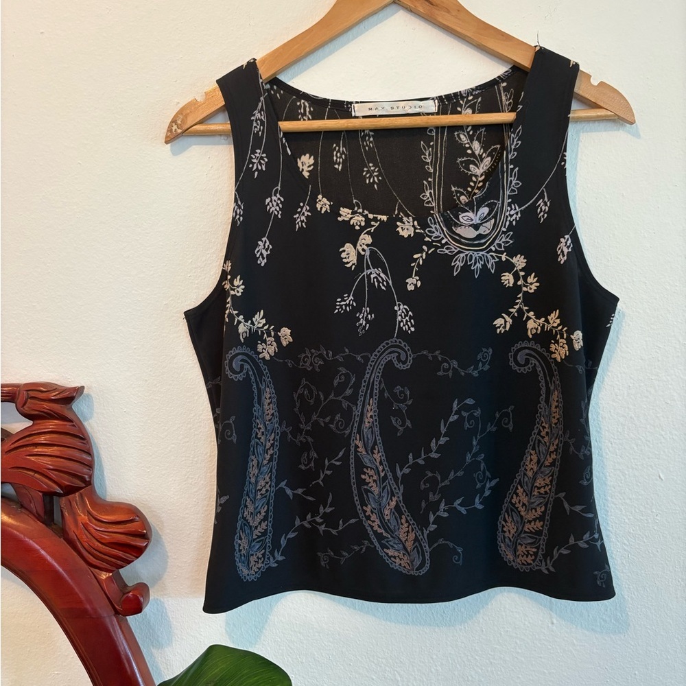 Y2K Whimsy Max Studios Floral Black Paisley Sleeveless Top